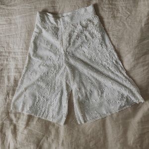 New Zara White Sequin Culotte Bermuda Shorts S